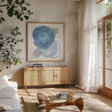 Serenity Trance II by Chris Paschke. Shown in a natural wood frame in a cozy modern living room. Available as an archival giclee rolled canvas, fine art paper, or poster print. SKU 85750a.