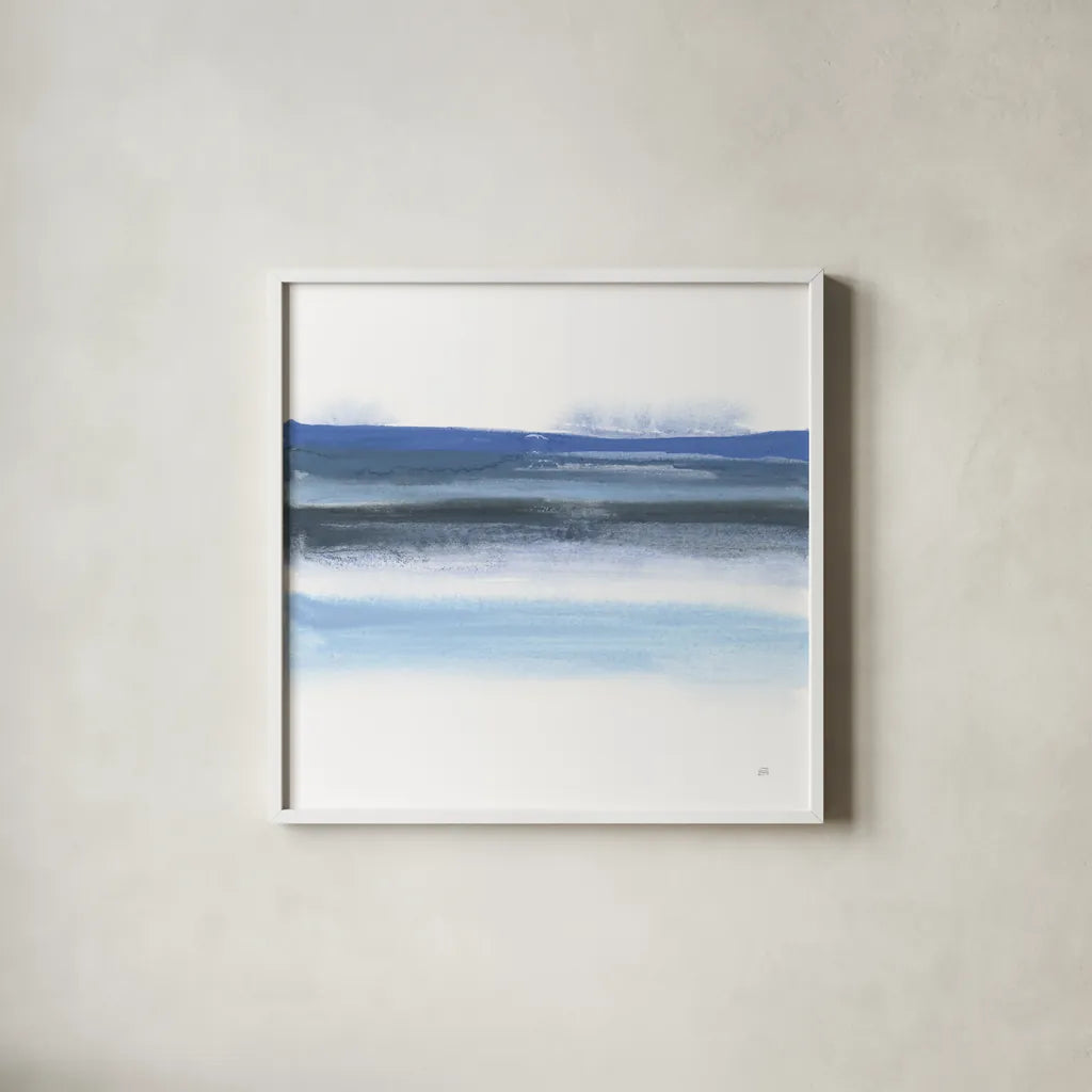 Shaded Blues IV by Chris Paschke. Shown in a crisp white glass frame for a clean and minimalist style. Available as an archival giclee rolled canvas, fine art paper, or poster print. SKU 74377a.