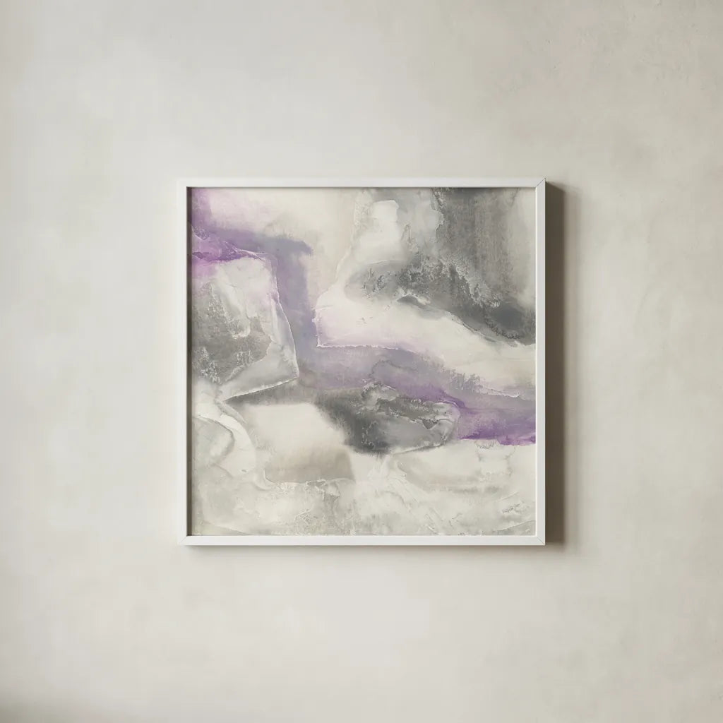Shades of Amethyst I by Chris Paschke. Shown in a crisp white glass frame for a clean and minimalist style. Available as an archival giclee rolled canvas, fine art paper, or poster print. SKU 35265a.