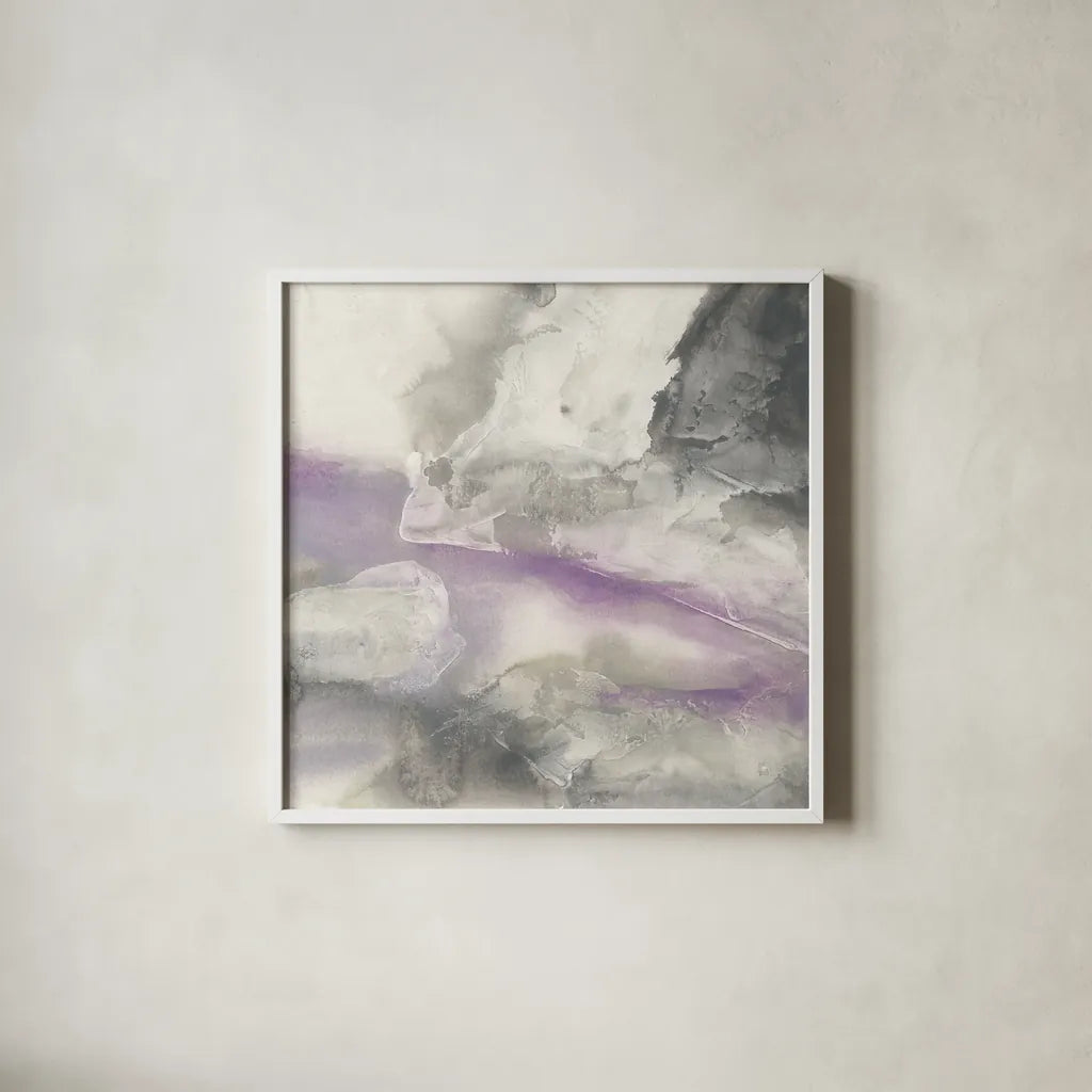 Shades of Amethyst II by Chris Paschke. Shown in a crisp white glass frame for a clean and minimalist style. Available as an archival giclee rolled canvas, fine art paper, or poster print. SKU 35266a.