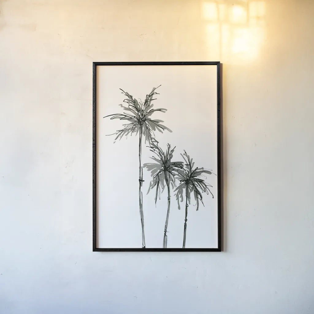 Shadow Palms II by Chris Paschke. shown as a paper print in a black flame. Available as a archival giclee rolled canvas, fine art paper, or poster print. SKU 78871h.