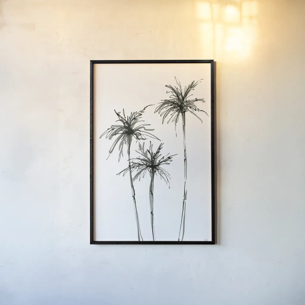 Shadow Palms IV by Chris Paschke. shown as a paper print in a black flame. Available as a archival giclee rolled canvas, fine art paper, or poster print. SKU 78873h.