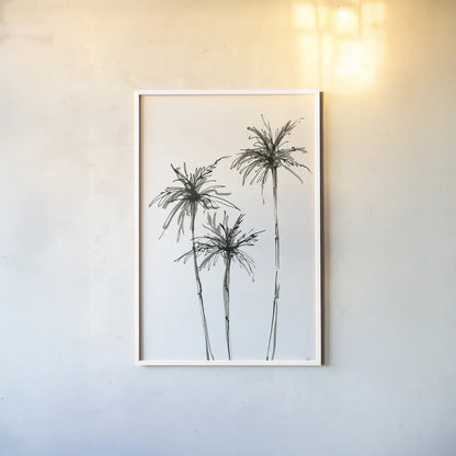 Shadow Palms IV by Chris Paschke. shown as a paper print in a white frame. Available as a archival giclee rolled canvas, fine art paper, or poster print. SKU 78873h.