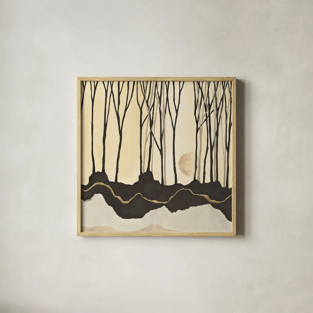 Silhouette V by Chris Paschke. Shown in a natural wood glass frame for a timeless modern aesthetic. Available as an archival giclee rolled canvas, fine art paper, or poster print. SKU 33315a.