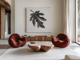 Silver Leaf Papay by Chris Paschke. Shown as extra-large giant wall art in a modern living room. Available as an archival giclee rolled canvas, fine art paper, or poster print. SKU 36632a.