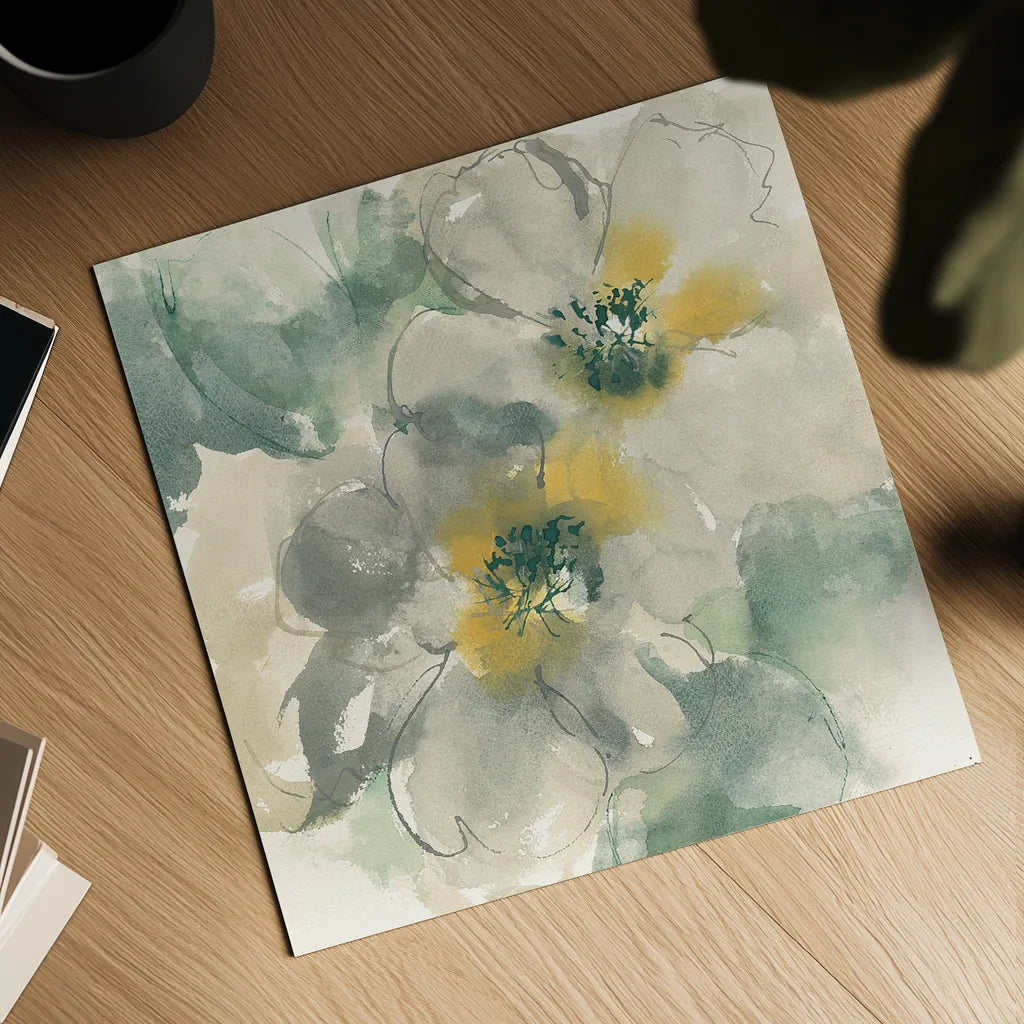 Silver Quince I by Chris Paschke. Shown as a detailed flat fine art print, highlighting archival giclee quality. Available as an archival giclee rolled canvas, fine art paper, or poster print. SKU 24355a.