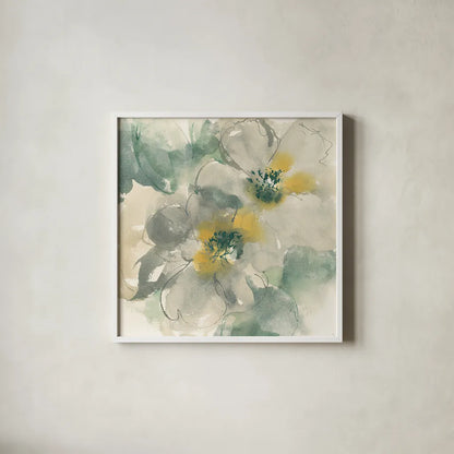 Silver Quince I by Chris Paschke. Shown in a crisp white glass frame for a clean and minimalist style. Available as an archival giclee rolled canvas, fine art paper, or poster print. SKU 24355a.