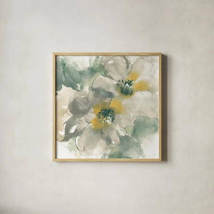 Silver Quince I on White by Chris Paschke. Shown in a natural wood glass frame for a timeless modern aesthetic. Available as an archival giclee rolled canvas, fine art paper, or poster print. SKU 31319a.