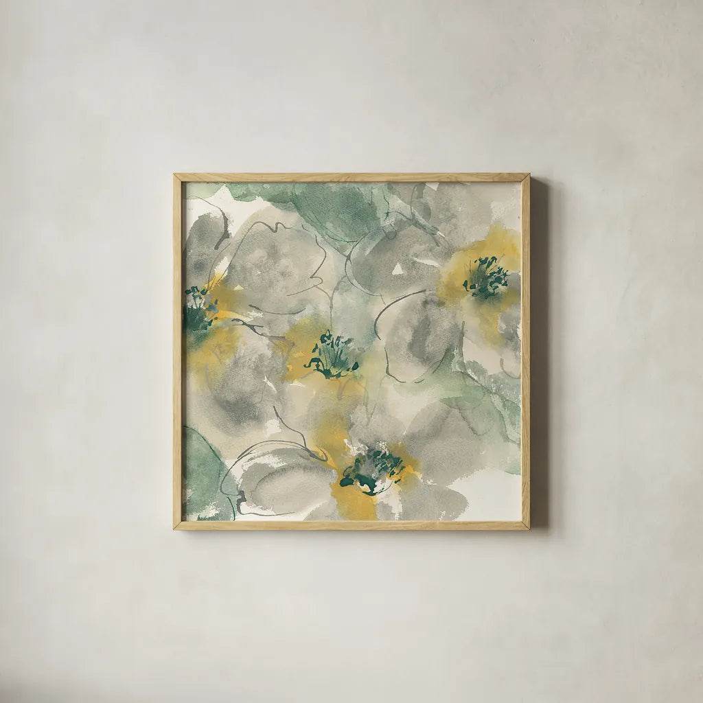 Silver Quince II by Chris Paschke. Shown in a natural wood glass frame for a timeless modern aesthetic. Available as an archival giclee rolled canvas, fine art paper, or poster print. SKU 24356a.