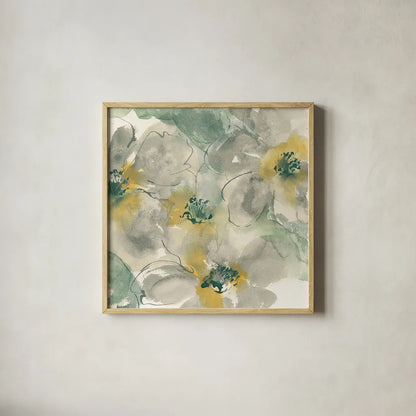 Silver Quince II by Chris Paschke. Shown in a natural wood glass frame for a timeless modern aesthetic. Available as an archival giclee rolled canvas, fine art paper, or poster print. SKU 24356a.