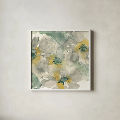 Silver Quince II by Chris Paschke. Shown in a crisp white glass frame for a clean and minimalist style. Available as an archival giclee rolled canvas, fine art paper, or poster print. SKU 24356a.