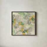 Silver Quince II Teal by Chris Paschke. Shown in a sleek black glass frame for a contemporary gallery look. Available as an archival giclee rolled canvas, fine art paper, or poster print. SKU 26387a.