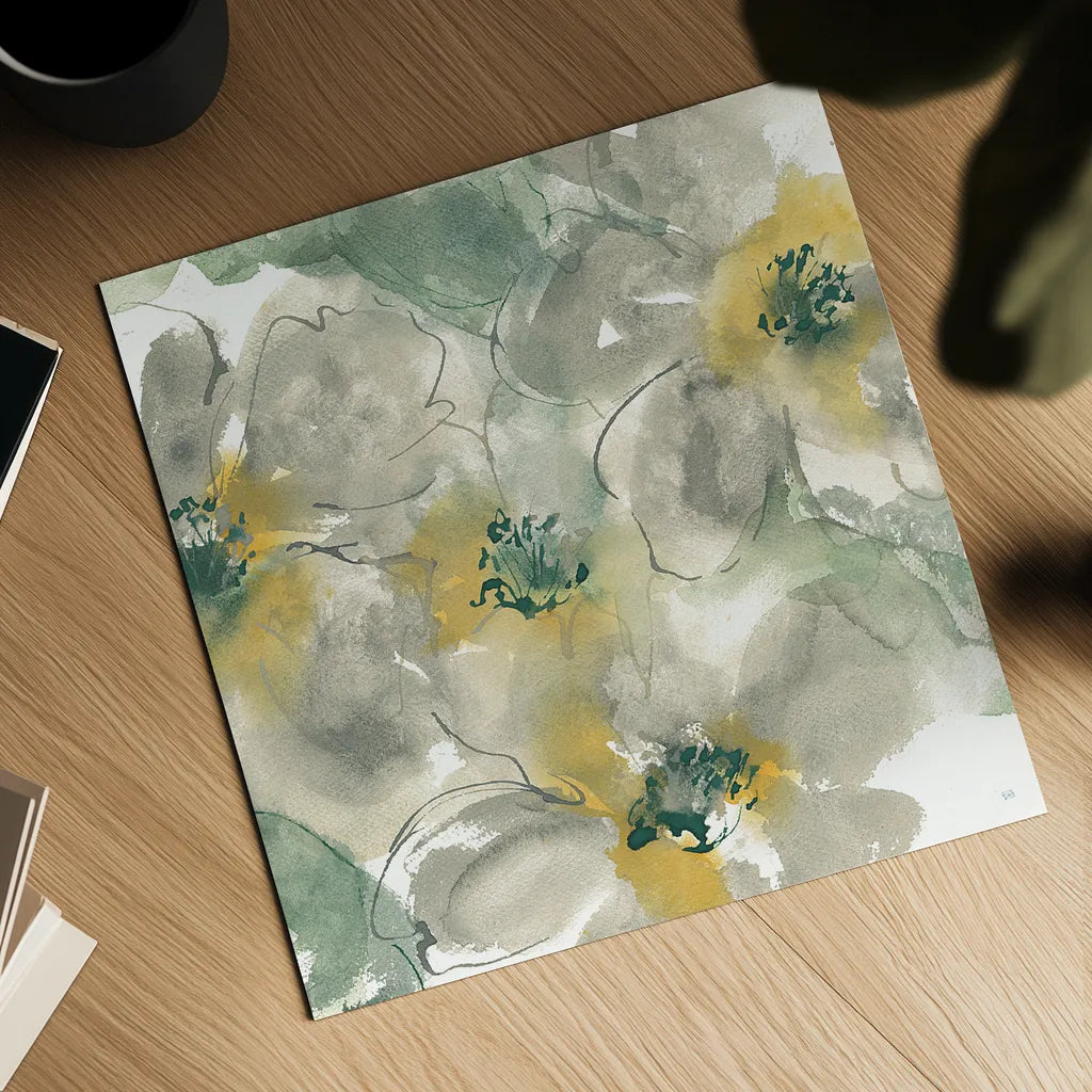 Silver Quince II on White by Chris Paschke. Shown as a detailed flat fine art print, highlighting archival giclee quality. Available as an archival giclee rolled canvas, fine art paper, or poster print. SKU 31320a.