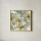 Silver Quince II on White by Chris Paschke. Shown in a natural wood glass frame for a timeless modern aesthetic. Available as an archival giclee rolled canvas, fine art paper, or poster print. SKU 31320a.