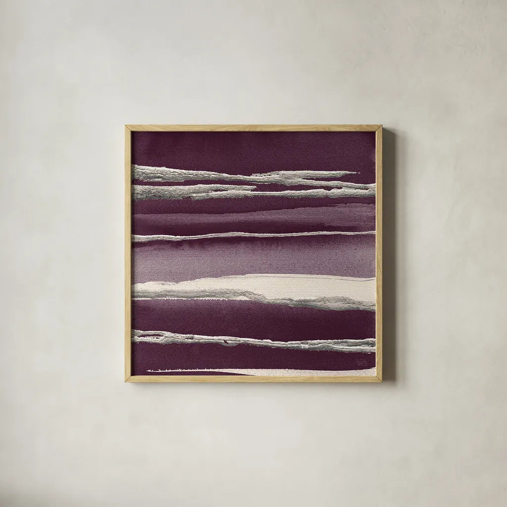 Silver Rose I Purple by Chris Paschke. Shown in a natural wood glass frame for a timeless modern aesthetic. Available as an archival giclee rolled canvas, fine art paper, or poster print. SKU 27432a.