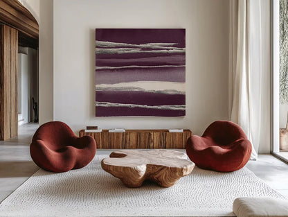 Silver Rose I Purple by Chris Paschke. Shown as extra-large giant wall art in a modern living room. Available as an archival giclee rolled canvas, fine art paper, or poster print. SKU 27432a.