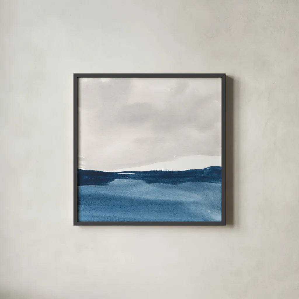 Silver Sea I by Chris Paschke. Shown in a sleek black glass frame for a contemporary gallery look. Available as an archival giclee rolled canvas, fine art paper, or poster print. SKU 84580a.