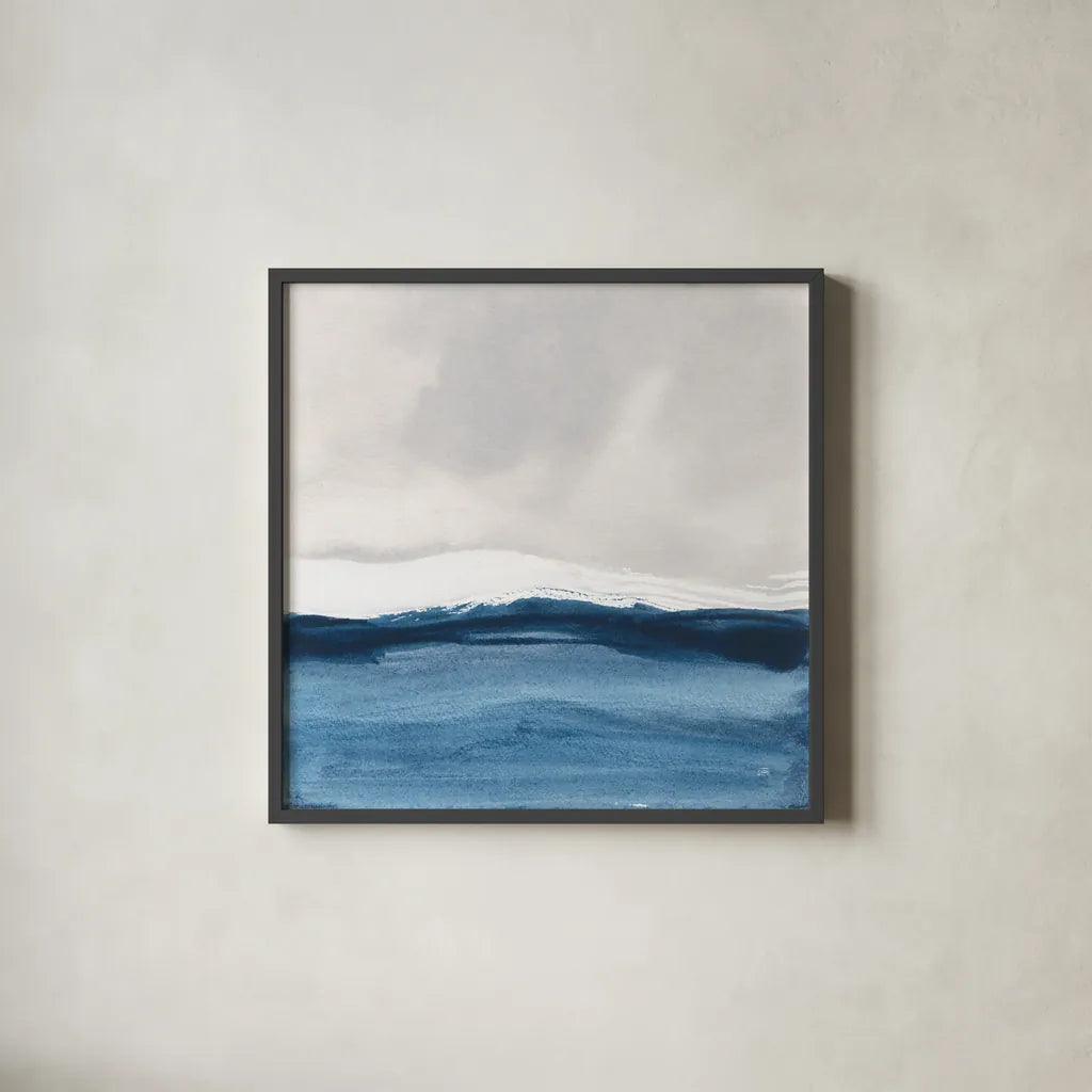 Silver Sea II by Chris Paschke. Shown in a sleek black glass frame for a contemporary gallery look. Available as an archival giclee rolled canvas, fine art paper, or poster print. SKU 84581a.