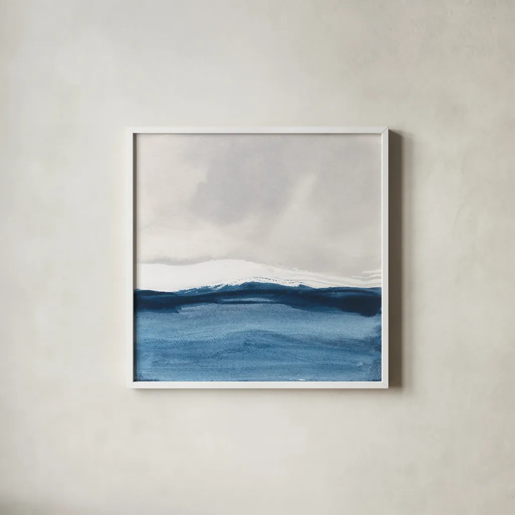 Silver Sea II by Chris Paschke. Shown in a crisp white glass frame for a clean and minimalist style. Available as an archival giclee rolled canvas, fine art paper, or poster print. SKU 84581a.