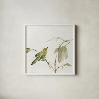 Sisken by Chris Paschke. Shown in a crisp white glass frame for a clean and minimalist style. Available as an archival giclee rolled canvas, fine art paper, or poster print. SKU 23943a.