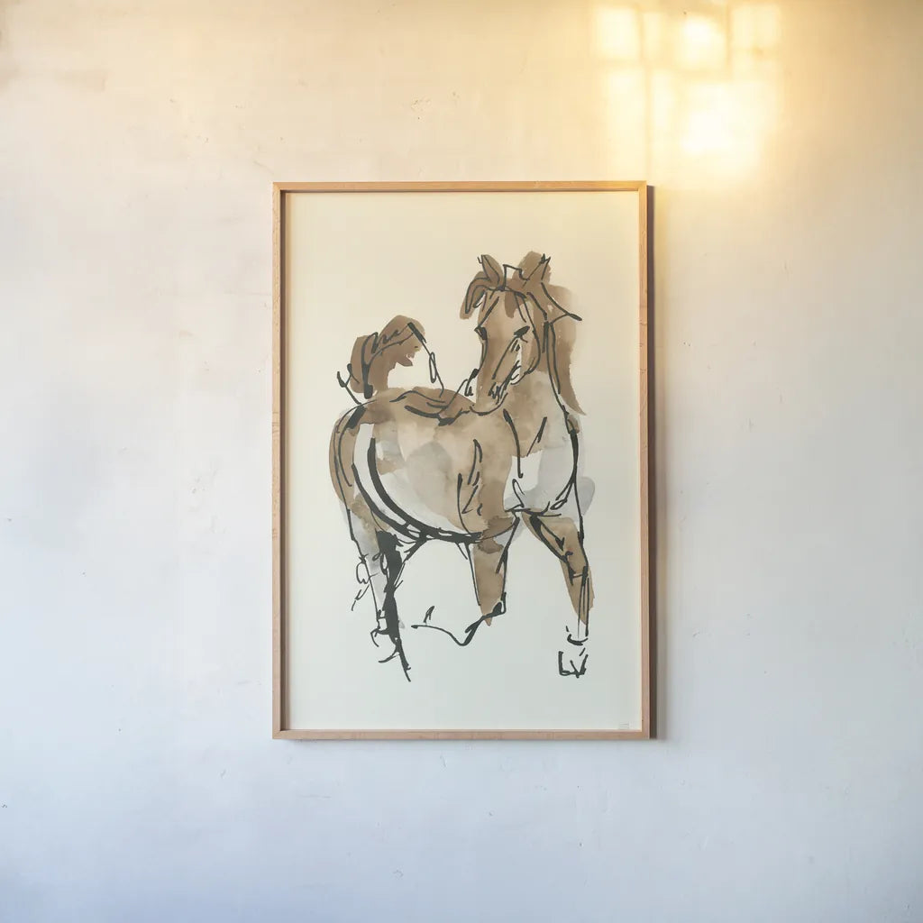 Sketchy Horse V by Chris Paschke. shown as a paper print in a natural frame. Available as a archival giclee rolled canvas, fine art paper, or poster print. SKU 49927h.