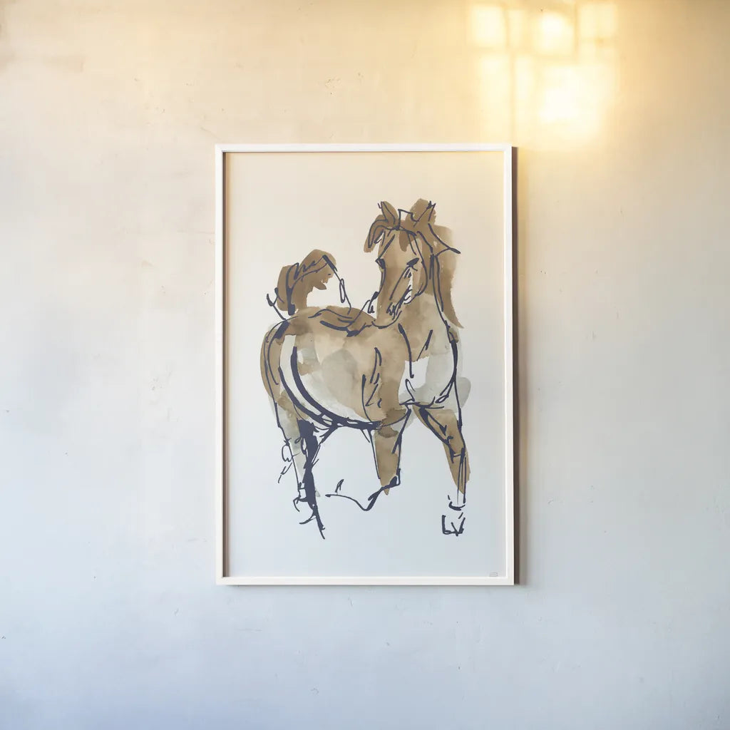 Sketchy Horse V Navy by Chris Paschke. shown as a paper print in a white frame. Available as a archival giclee rolled canvas, fine art paper, or poster print. SKU 56046h.