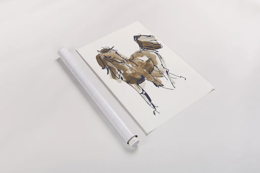 Sketchy Horse VI Navy by Chris Paschke. shown as a rolled paper print. Available as archival giclee rolled canvas, fine art paper, or poster print. SKU 56047h.