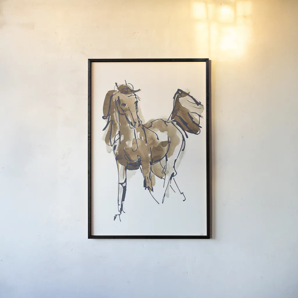 Sketchy Horse VI Navy by Chris Paschke. shown as a paper print in a black flame. Available as a archival giclee rolled canvas, fine art paper, or poster print. SKU 56047h.