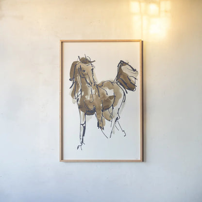 Sketchy Horse VI Navy by Chris Paschke. shown as a paper print in a natural frame. Available as a archival giclee rolled canvas, fine art paper, or poster print. SKU 56047h.