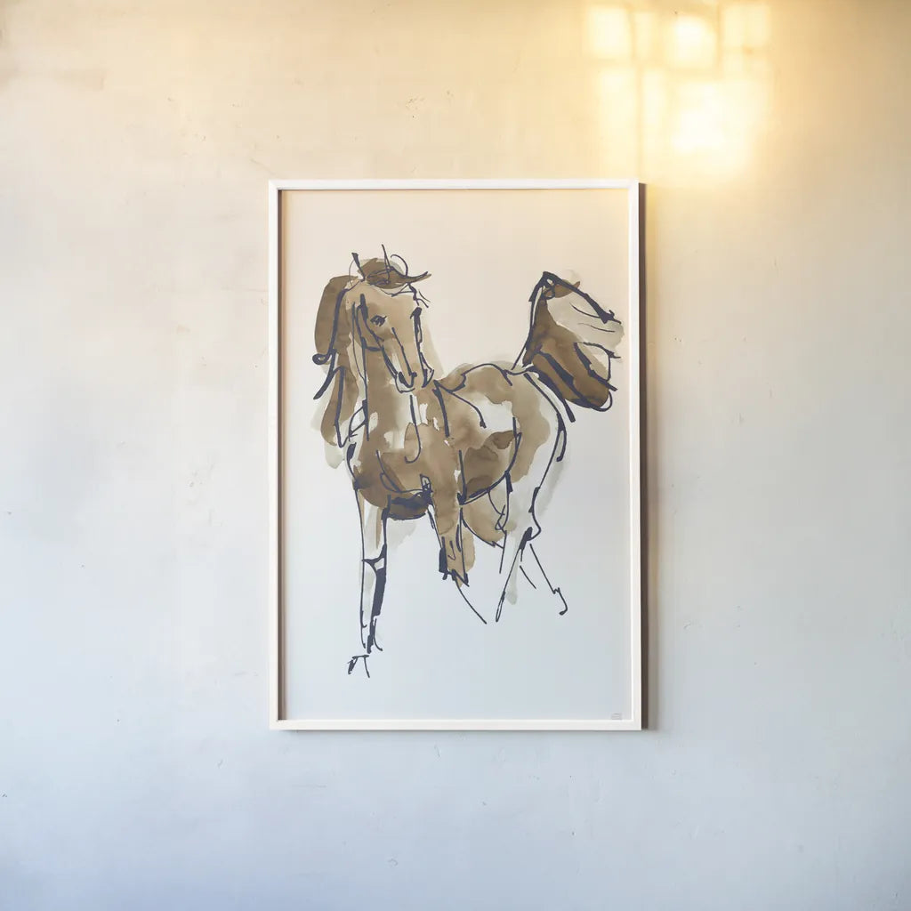 Sketchy Horse VI Navy by Chris Paschke. shown as a paper print in a white frame. Available as a archival giclee rolled canvas, fine art paper, or poster print. SKU 56047h.