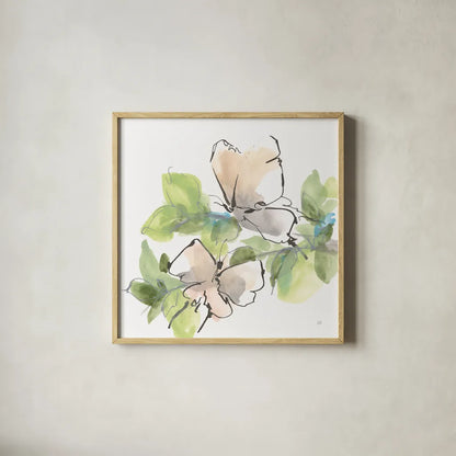 Social Butterflies II by Chris Paschke. Shown in a natural wood glass frame for a timeless modern aesthetic. Available as an archival giclee rolled canvas, fine art paper, or poster print. SKU 100295a.