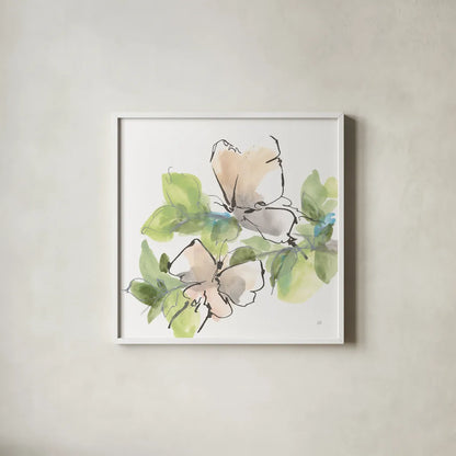Social Butterflies II by Chris Paschke. Shown in a crisp white glass frame for a clean and minimalist style. Available as an archival giclee rolled canvas, fine art paper, or poster print. SKU 100295a.