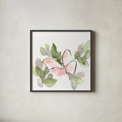 Social Butterflies VI by Chris Paschke. Shown in a sleek black glass frame for a contemporary gallery look. Available as an archival giclee rolled canvas, fine art paper, or poster print. SKU 100299a.