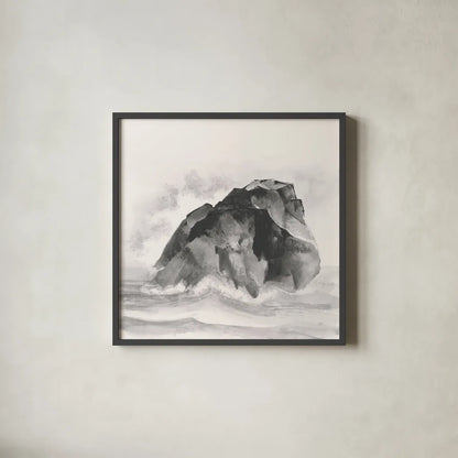 Solitary Rock by Chris Paschke. Shown in a sleek black glass frame for a contemporary gallery look. Available as an archival giclee rolled canvas, fine art paper, or poster print. SKU 44972a.