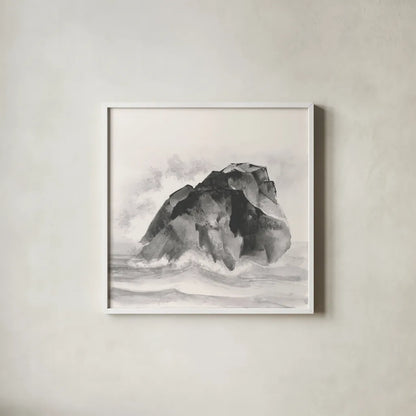 Solitary Rock by Chris Paschke. Shown in a crisp white glass frame for a clean and minimalist style. Available as an archival giclee rolled canvas, fine art paper, or poster print. SKU 44972a.