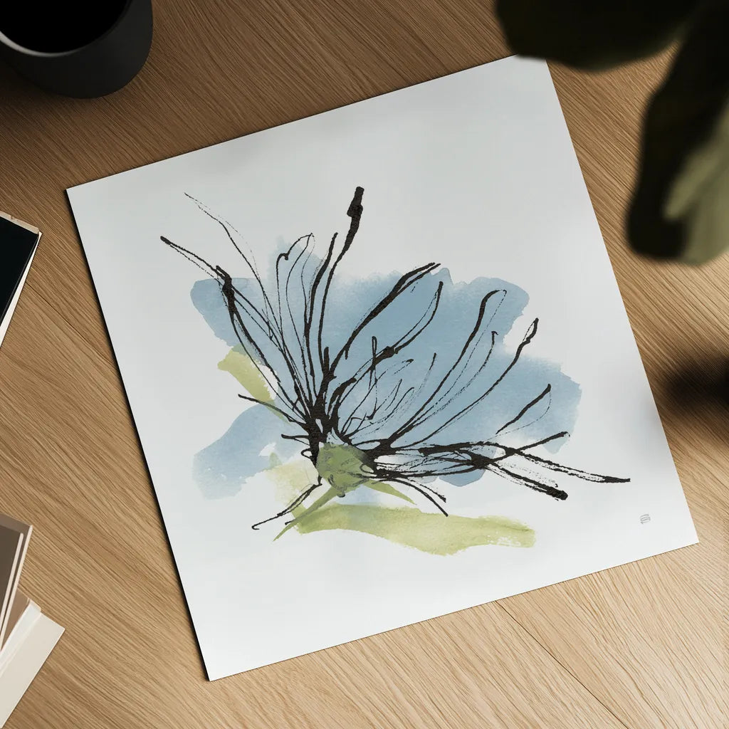 Spider Mum Blue I by Chris Paschke. Shown as a detailed flat fine art print, highlighting archival giclee quality. Available as an archival giclee rolled canvas, fine art paper, or poster print. SKU 88098a.