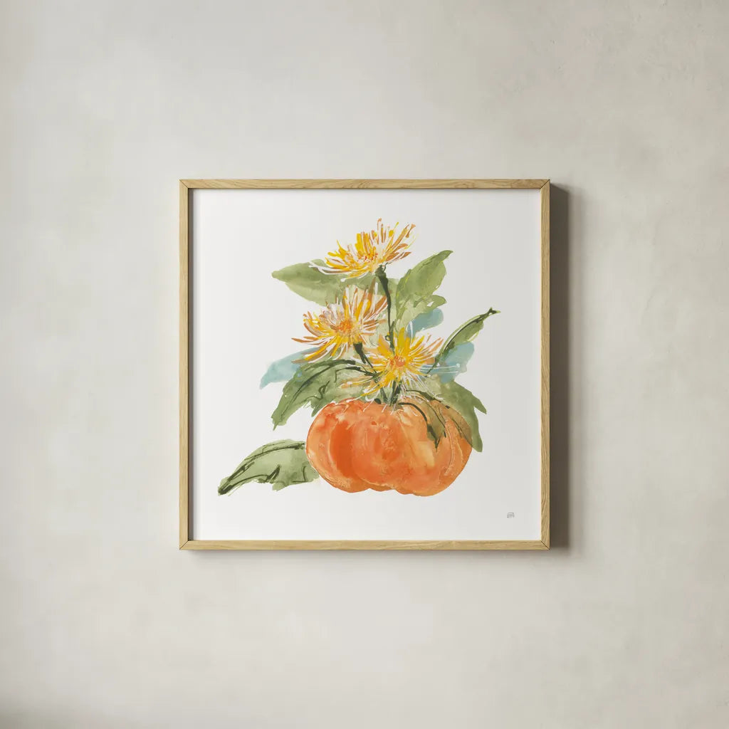 Spider Mums by Chris Paschke. Shown in a natural wood glass frame for a timeless modern aesthetic. Available as an archival giclee rolled canvas, fine art paper, or poster print. SKU 81869a.