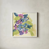 Spring Bouquet II by Chris Paschke. Shown in a crisp white glass frame for a clean and minimalist style. Available as an archival giclee rolled canvas, fine art paper, or poster print. SKU 45469a.