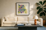 Spring Bouquet II by Chris Paschke. Displayed in a glass frame with matte in a clean modern living room. Available as an archival giclee rolled canvas, fine art paper, or poster print. SKU 45469a.