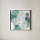 Springtime Peonies II by Chris Paschke. Shown in a sleek black glass frame for a contemporary gallery look. Available as an archival giclee rolled canvas, fine art paper, or poster print. SKU 80766a.