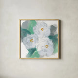 Springtime Peonies II by Chris Paschke. Shown in a natural wood glass frame for a timeless modern aesthetic. Available as an archival giclee rolled canvas, fine art paper, or poster print. SKU 80766a.