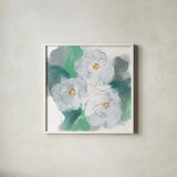 Springtime Peonies II by Chris Paschke. Shown in a crisp white glass frame for a clean and minimalist style. Available as an archival giclee rolled canvas, fine art paper, or poster print. SKU 80766a.