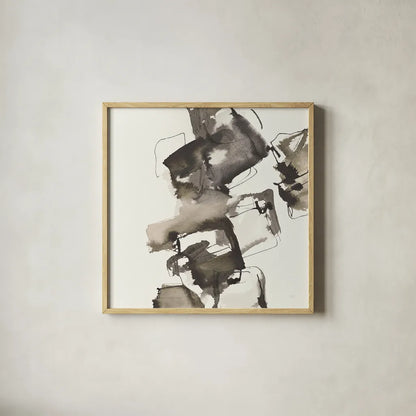 Stacked I Greige by Chris Paschke. Shown in a natural wood glass frame for a timeless modern aesthetic. Available as an archival giclee rolled canvas, fine art paper, or poster print. SKU 33644a.