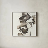 Stacked I Greige by Chris Paschke. Shown in a crisp white glass frame for a clean and minimalist style. Available as an archival giclee rolled canvas, fine art paper, or poster print. SKU 33644a.