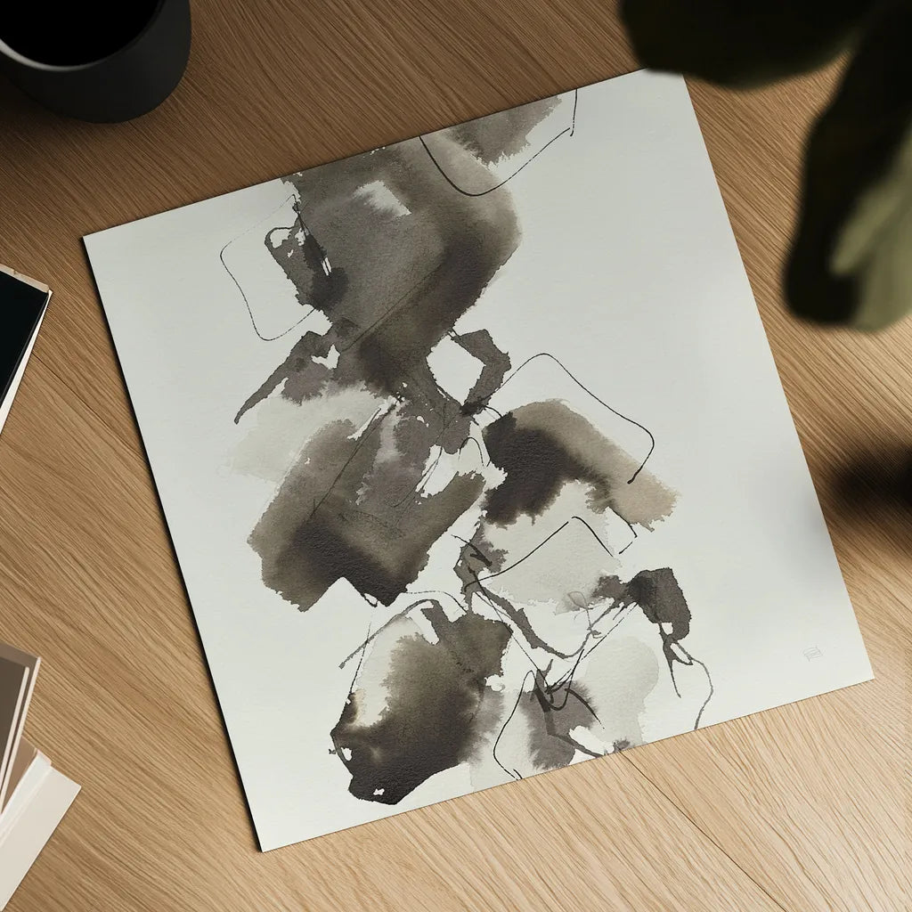 Stacked II Greige by Chris Paschke. Shown as a detailed flat fine art print, highlighting archival giclee quality. Available as an archival giclee rolled canvas, fine art paper, or poster print. SKU 33645a.