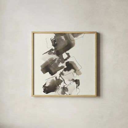 Stacked II Greige by Chris Paschke. Shown in a natural wood glass frame for a timeless modern aesthetic. Available as an archival giclee rolled canvas, fine art paper, or poster print. SKU 33645a.