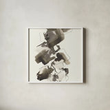 Stacked II Greige by Chris Paschke. Shown in a crisp white glass frame for a clean and minimalist style. Available as an archival giclee rolled canvas, fine art paper, or poster print. SKU 33645a.