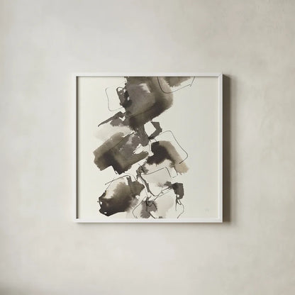 Stacked II Greige by Chris Paschke. Shown in a crisp white glass frame for a clean and minimalist style. Available as an archival giclee rolled canvas, fine art paper, or poster print. SKU 33645a.