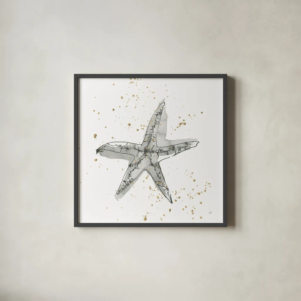 Starfish I by Chris Paschke. Shown in a sleek black glass frame for a contemporary gallery look. Available as an archival giclee rolled canvas, fine art paper, or poster print. SKU 66538a.