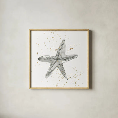 Starfish I by Chris Paschke. Shown in a natural wood glass frame for a timeless modern aesthetic. Available as an archival giclee rolled canvas, fine art paper, or poster print. SKU 66538a.